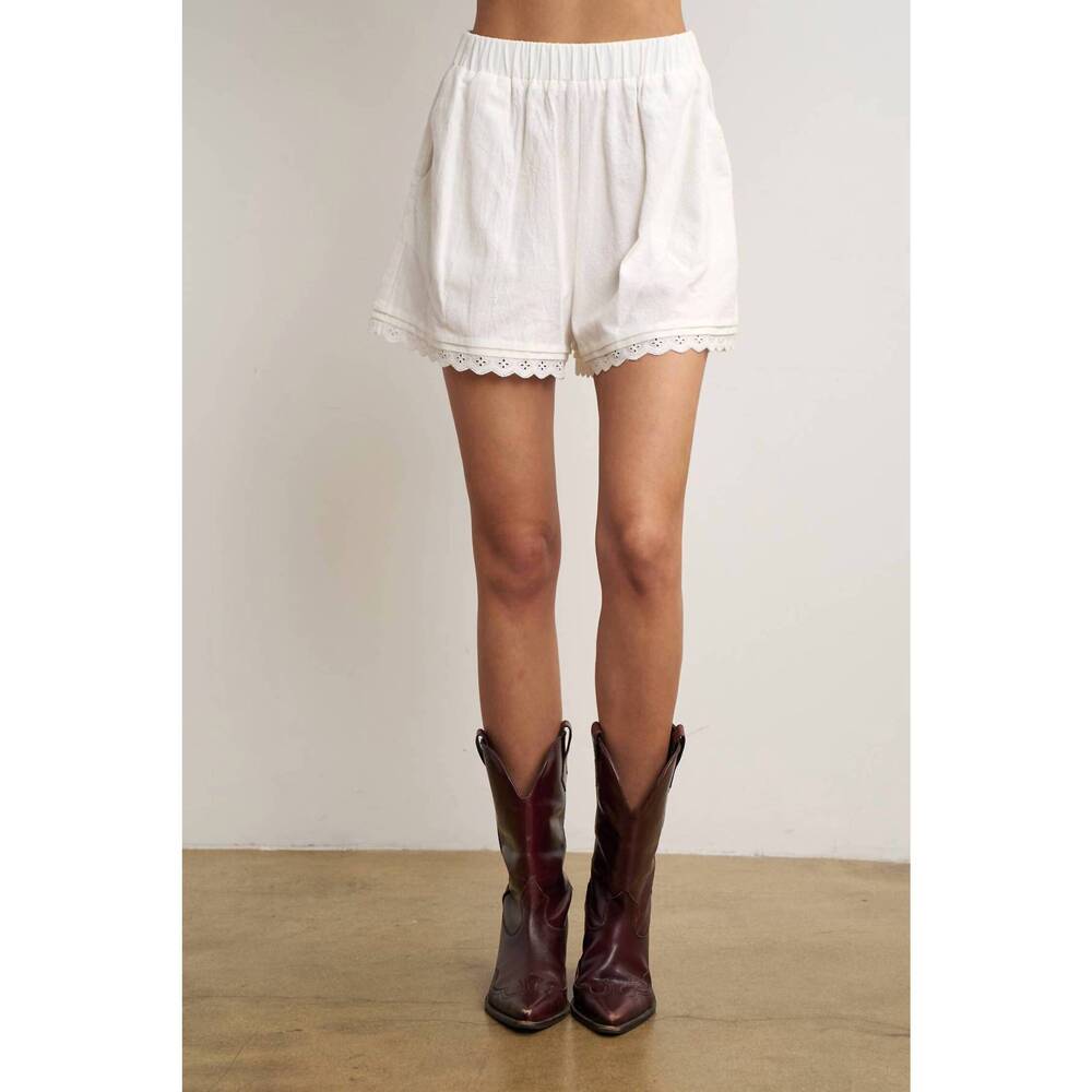 NEW LARA DAISY effortless feminine lace trim cotton shorts in white